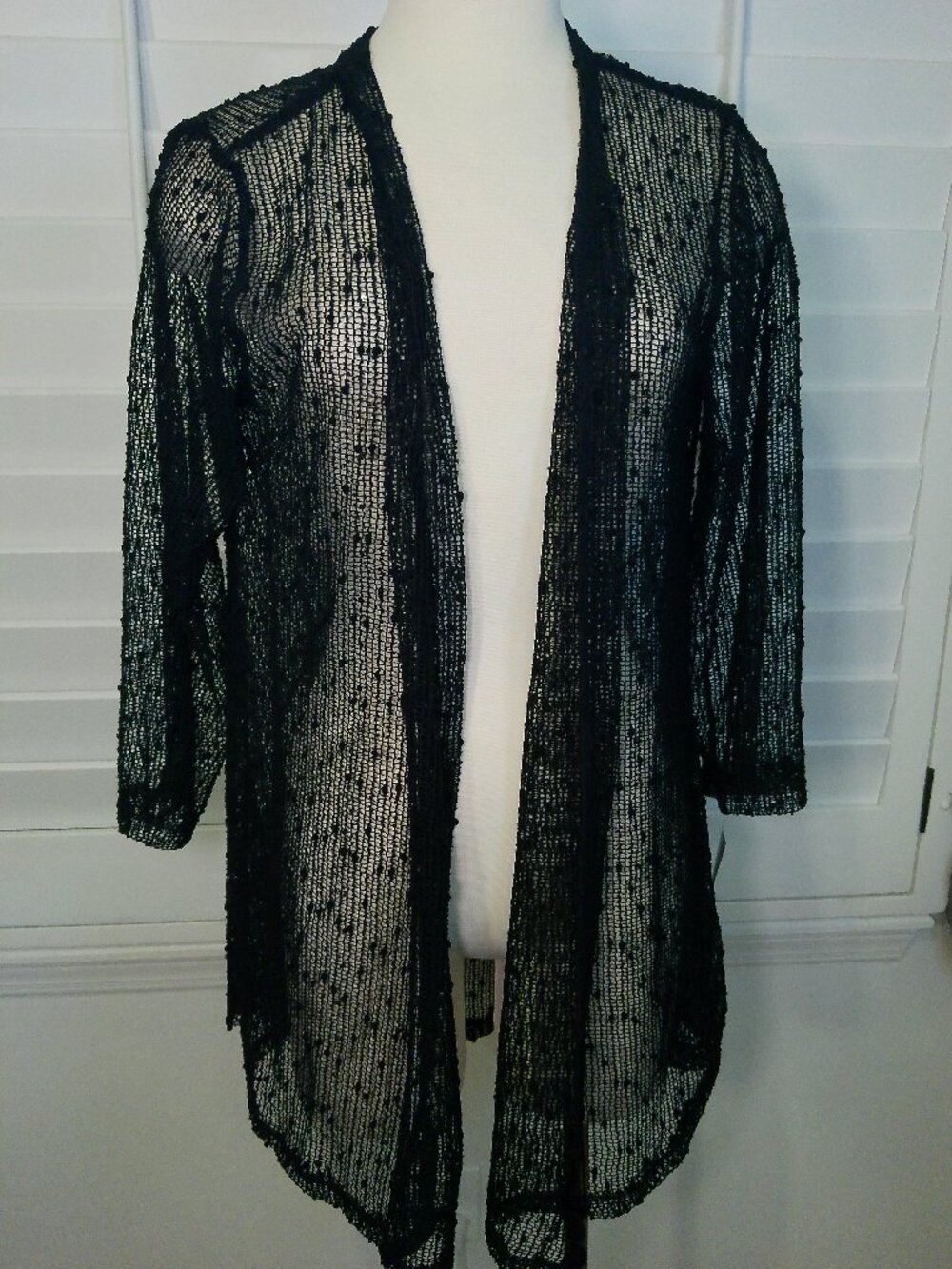 Mesh Cardigan Black Open Front Jason Maxwell Size XL